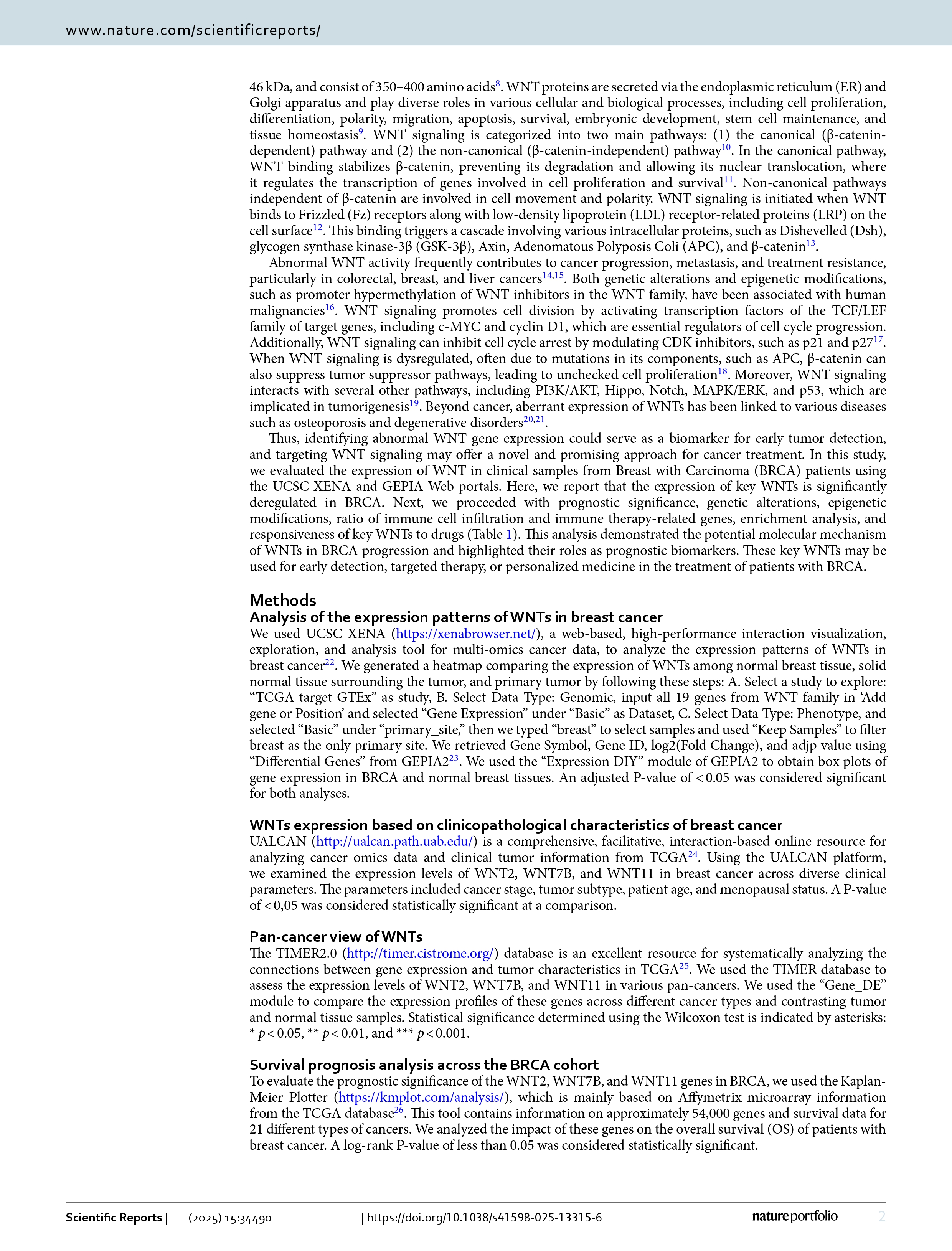 Comprehensive bioinformatics analysis reveals prognostic significance and immunological roles of WNT gene family in breast cancer pg 2